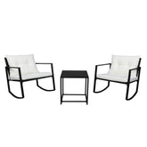 HAOYYE 3 Piece Outdoor Rocking Chair Set with Coffee Table, Black PE Rattan Patio Furniture with Tempered Glass Top and Beige Cushions, Weather Resistant Wicker Conversation Set for Balcony Garden Deck Porch